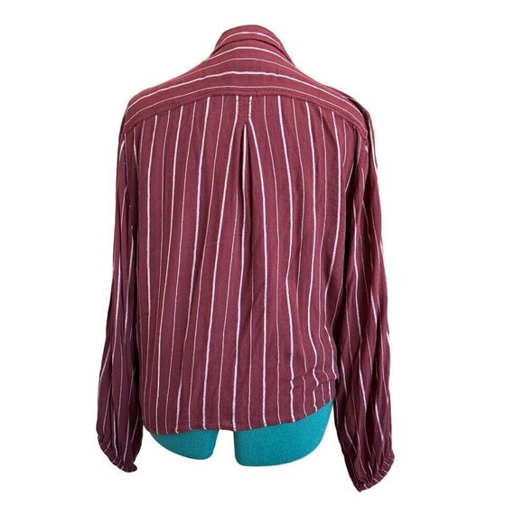 American Eagle Button Front Blouse  Women XL  Maroon with White Stripes Viscose - Picture 4 of 8